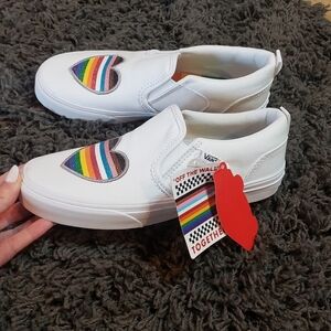 Vans Asher Glitter Heart White Slip-On Shoes NEW